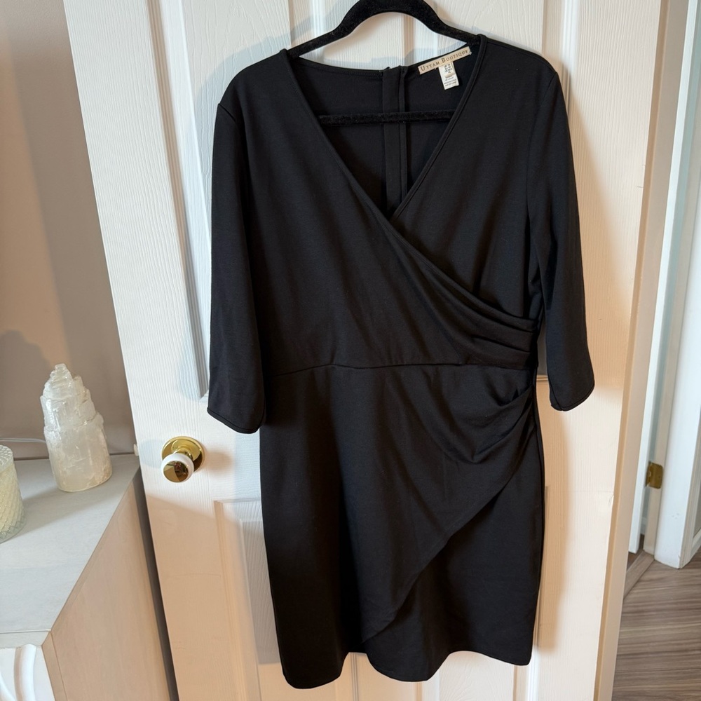 Black Ruched Wrap Dress V-Neck Cocktail